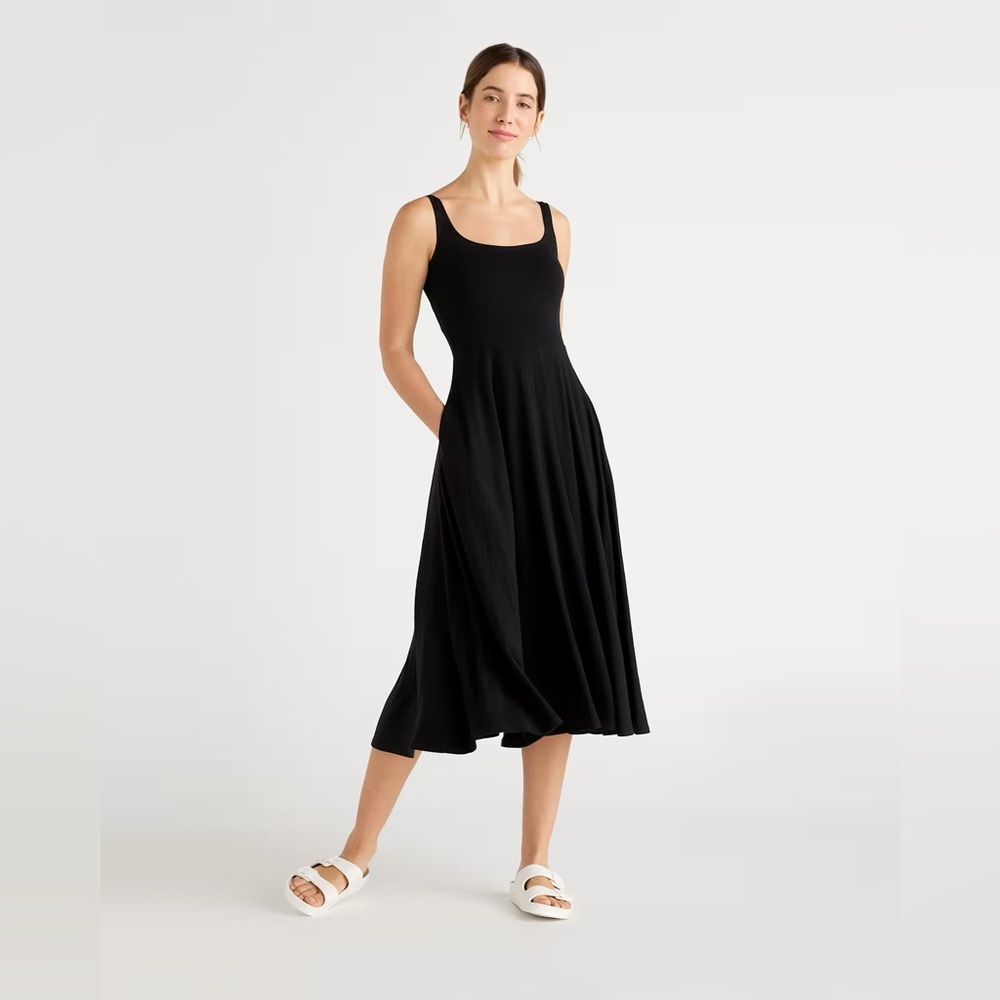 Quince Tencel Jersey Fit and Flare Black Sleeveless Dress Small LBD Eco Friendly